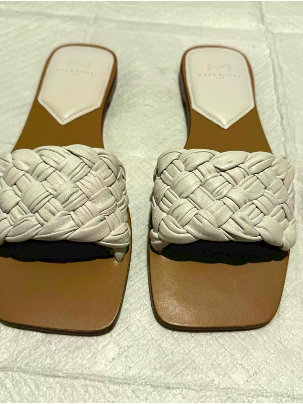 Marc Fisher Cream Braided Slide Sandals